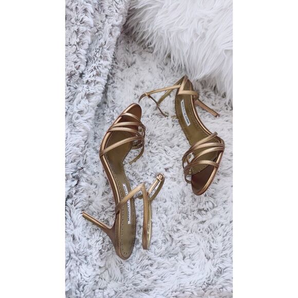 Manolo Blahnik 100mm metallic-effect leather sandals EU39.5 - Picture 1 of 9